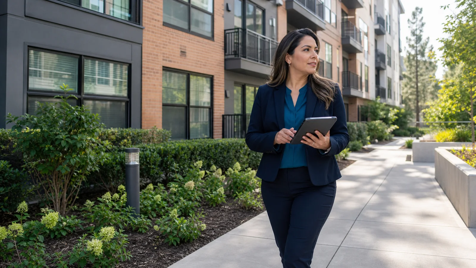 Property operations manager reviewing a multifamily community